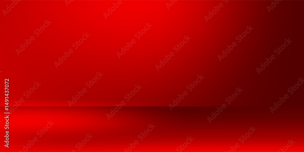 Poster wall interior background, studio and backdrops show products.with shadow from window color red backg