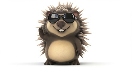 Fototapeta premium A Cartoon Hedgehog in Sunglasses Giving an Okay Sign