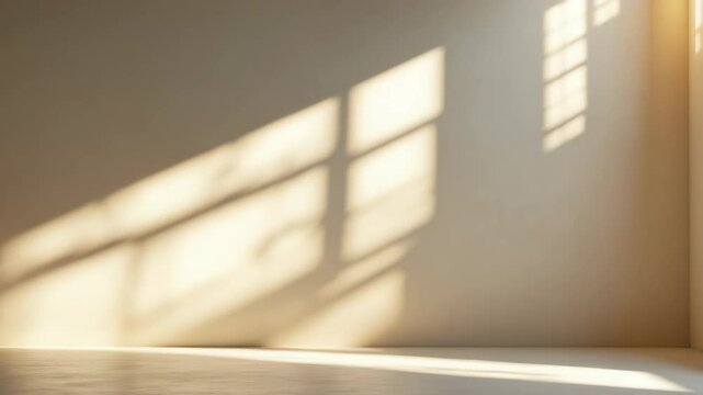 Minimalistic abstract simple gentle light beige background for product presentation featuring light and beautiful shadow from window on wall