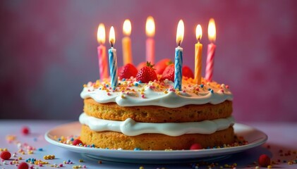 Delicious birthday cake with candles, ready to celebrate! A festive treat , dessert, sweet, yummy