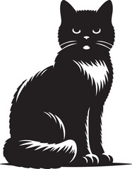 Black and white cartoon cats and a mouse in a cute silhouette drawing