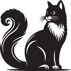 Black and white cartoon cats and a mouse in a cute silhouette drawing