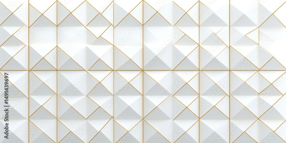 Poster white geometric 3d pyramid tiles with gold lining forming a seamless pattern creating a modern and e
