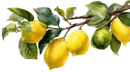 Lemon Branch with Lemon on Transparent Background