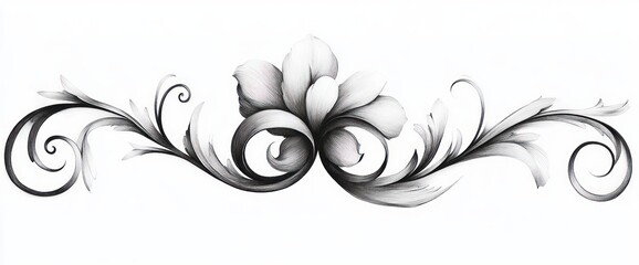 Fototapeta premium elegant black and white floral ornamental design with swirling leaves and petals creating a balanced decorative element