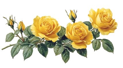 Fototapeta premium Yellow roses bouquet, floral arrangement, white background, decorative