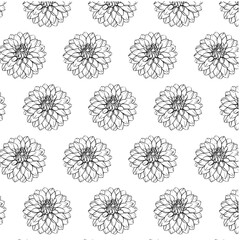 Obraz premium Dahlia flower Seamless Pattern Hand drawn vector line art, Black and White Flower isolated in white. Beautiful design for textile, wallpaper, wrapping paper and backgrounds