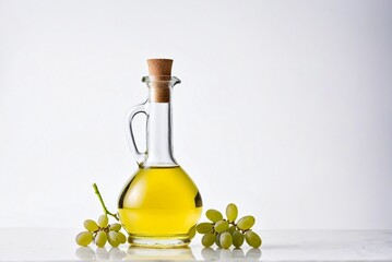 Pure Grape Seed Oil in Glass Bottle with Fresh Grapes