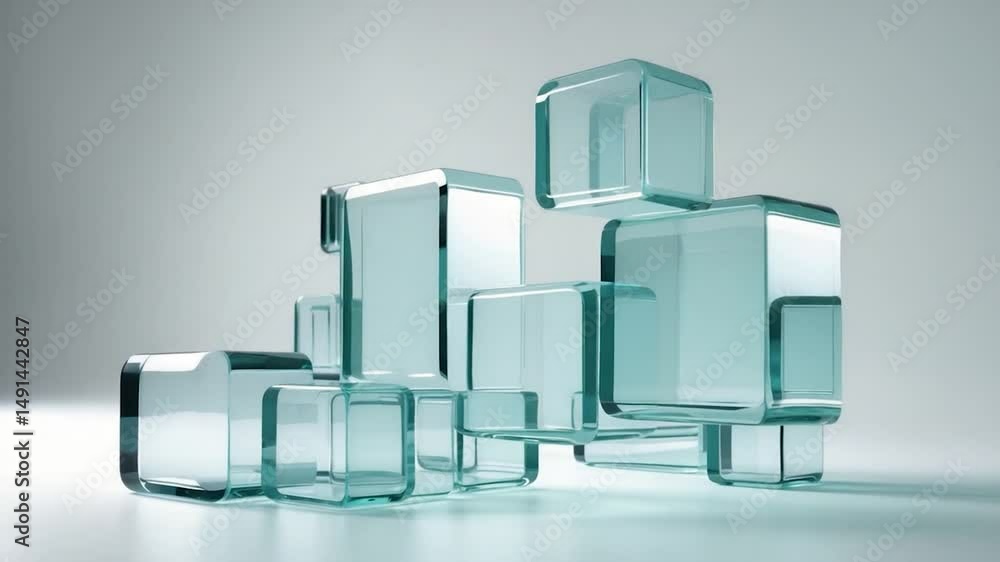 Poster glass blocks in a high-quality ai render forming an abstract background, isolated on white