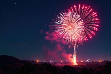 Vibrant fireworks exploding in the night sky, colorful bursts of light and sparks , celebration, amazing, glow