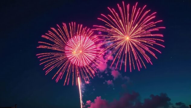 Vibrant firework bursts against a night sky, colorful explosions , green, night sky