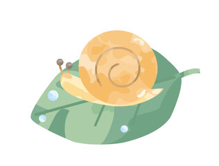 葉の上のカタツムリのイラスト