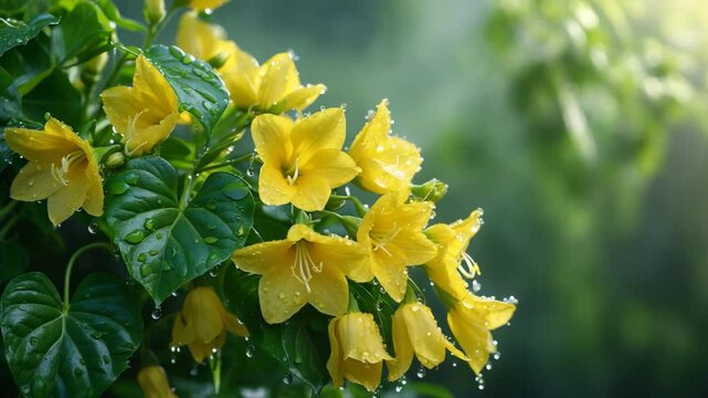 Tecoma stans, Yellow bell, Yellow trumpet flower, Trumpet vine, and droplet: An Invigorating Video