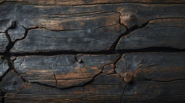 Weathered wood pattern featuring cracks and a gray-black tone. Ideal for wallpaper or background video.