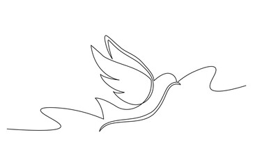 Obraz premium Continuous one line drawing of Flying up dove bird. Single line drawing illustration of Flying Birds. Symbol of peace and freedom concept vector art. Doodle line illustration.