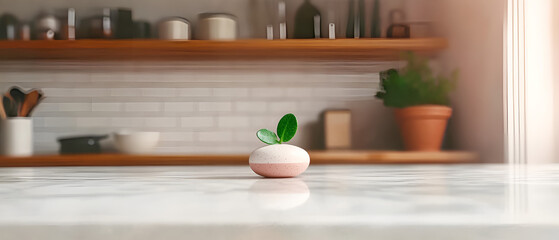 Fototapeta premium Minimalist kitchen decor small plant in modern pot