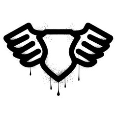 Shield and wings graffiti with black spray paint