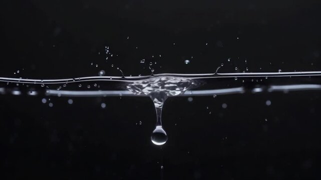 Splash of water or ripple on black background creating an abstract water shape