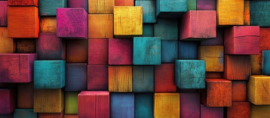 Colorful wooden blocks aligned.