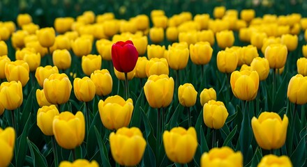 Obraz premium Germany, yellow tulip field with single red tulip 