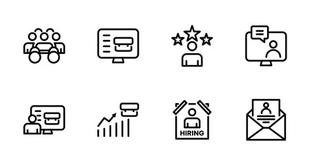 Hiring Process Line Icons. Recruitment, Job Application, Interview, Candidate Selection Vector Set