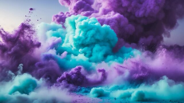 Colored powder dispersed into the air forming a large cloud.