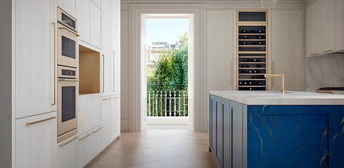 Modern luxury kitchen design with built in oven and wine cellar