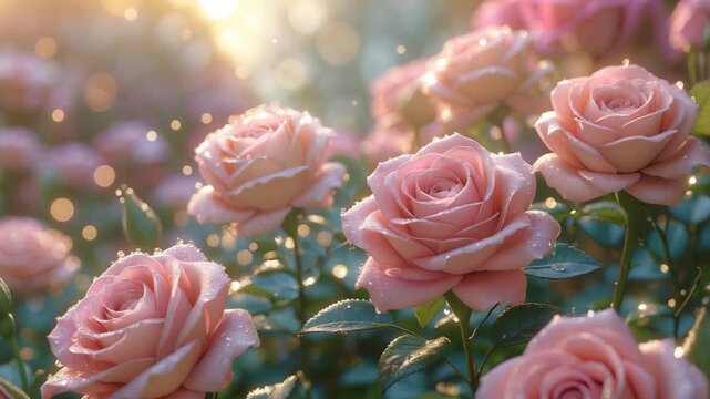 Selective focus on a garden filled with blossoming roses.