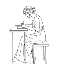 Person writing a love letter. Woman writes on a diary line art. 