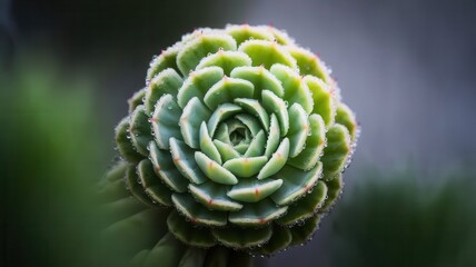 Obraz premium Captivating close-up of a succulent with water droplets and symmetrical beauty
