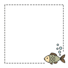 Fototapeta premium Simple decorative frame with fish and bubbles in minimalist style 