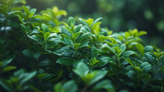 Laurel plant flourishing in a garden. Detailed view of fresh organic leaves.