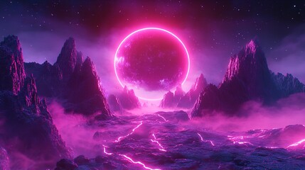 Surreal Alien Landscape with Purple Moon