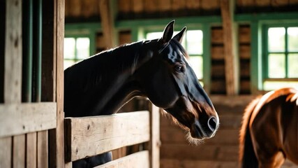 video of a stunning horse positioned in a stable. - Powered by Adobe