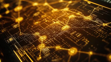 Intricate technological network design with glowing connections.
