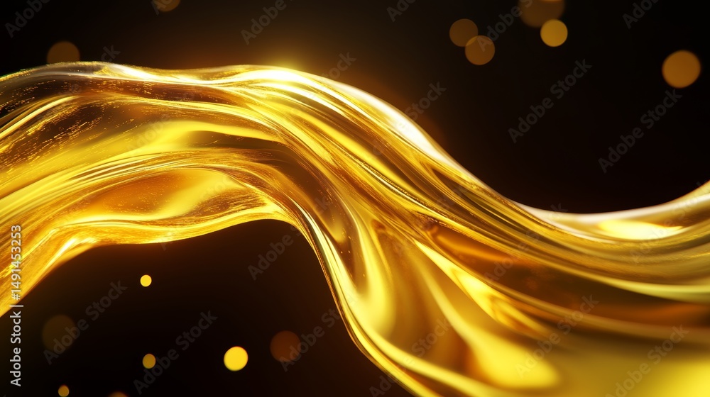 Poster golden wave texture with bokeh lights for elegant design and luxury concepts