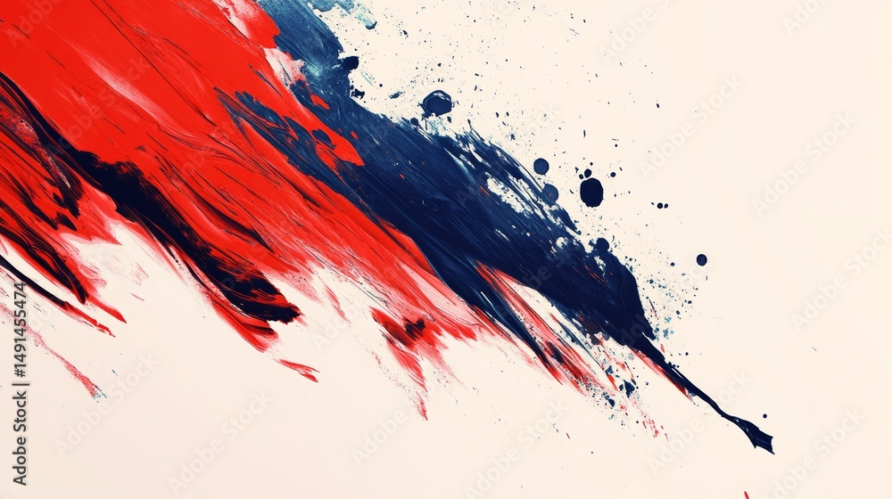 Poster dynamic splashes: a textured red and navy artistic expression on canvas
