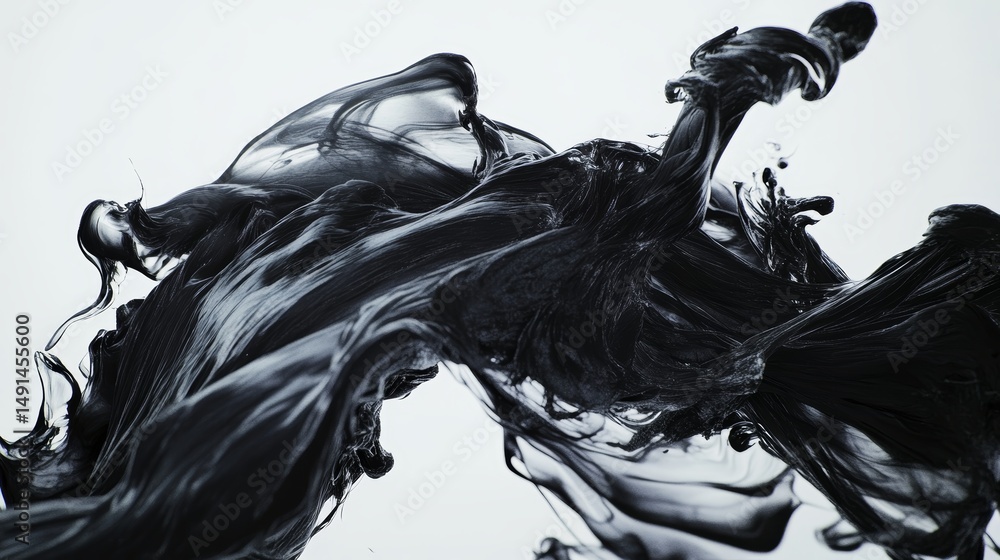 Aufkleber abstract dynamic composition with flowing black ink on a plain background