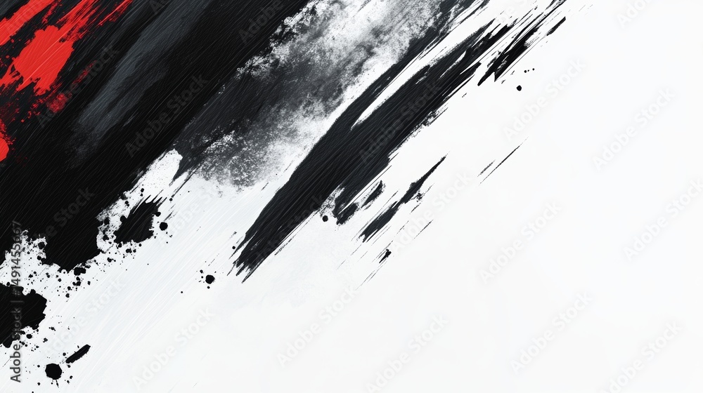 Poster dynamic red and black brush strokes on white canvas background texture