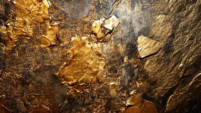 Abstract gold and brown textured surface; cracked, layered, metallic look