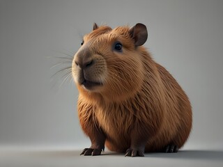 Capybara portrait on plain background.  The largest rodent in the world, native to South America, known for its social behavior and semi aquatic habitat.