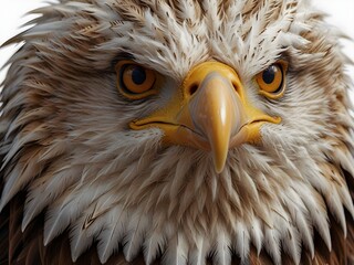 Portrait of an eagle with a sharp yellow beak and intense gaze. Majestic bird of prey with detailed feathers, showcasing its powerful and commanding presence.