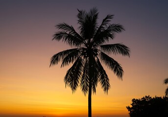 Obraz premium Sunset Silhouette: Palm's Embrace AI Generated
