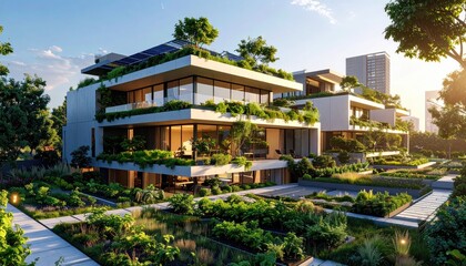 Obraz premium Ecoluxury Residence Green Rooftop and Lush Garden.