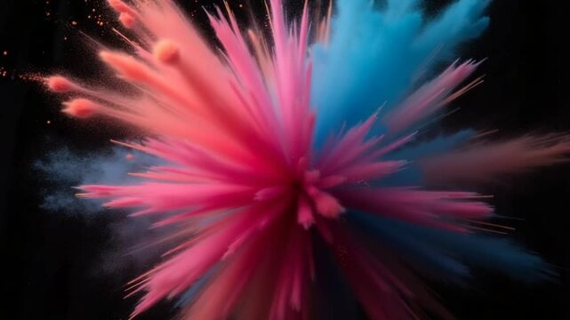 Super slow motion Explosion of color powder on black background. Filmed on a high-speed camera at 1000 fps. High quality FullHD footage
