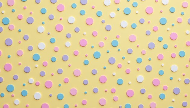 a pattern composed of yellow circles with white polka dots against a pastel background.