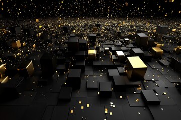 Obraz premium Abstract geometric city of black and gold cubes