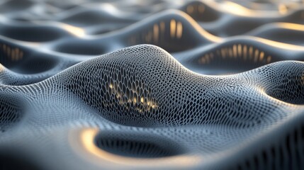 Abstract mesh surface with wavy structures and reflective accents, modern design