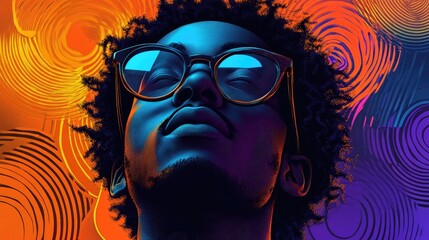 Creative Afrofuturist Illustration of Man with Glasses.