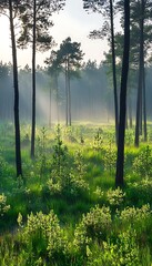 Obraz premium Misty forest at dawn